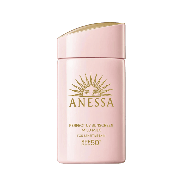 Anessa Perfect UV Sunscreen Mild Milk SPF50+ 60ml gentle sunscreen for sensitive skin with smooth milk texture and strong UV protection