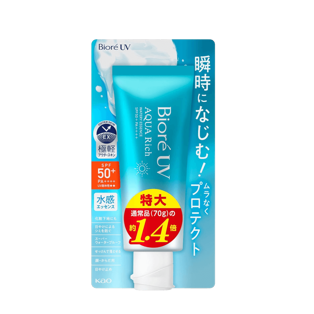Biore UV Aqua Rich Watery Essence SPF50+ PA++++ Big Size 100g lightweight essence sunscreen with strong UV protection and fresh watery texture