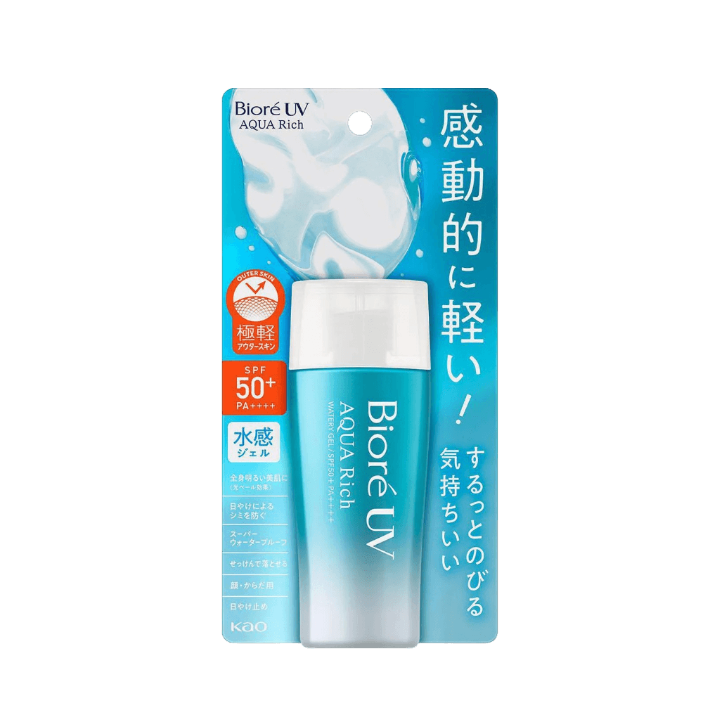 Biore UV Aqua Rich Watery Gel Sunscreen SPF50+ PA++++ 70ml lightweight watery gel sunscreen with strong UV protection and refreshing finish