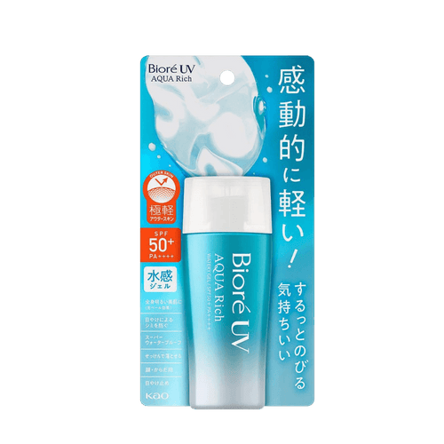 Biore UV Aqua Rich Watery Gel Sunscreen SPF50+ PA++++ 70ml lightweight watery gel sunscreen with strong UV protection and refreshing finish