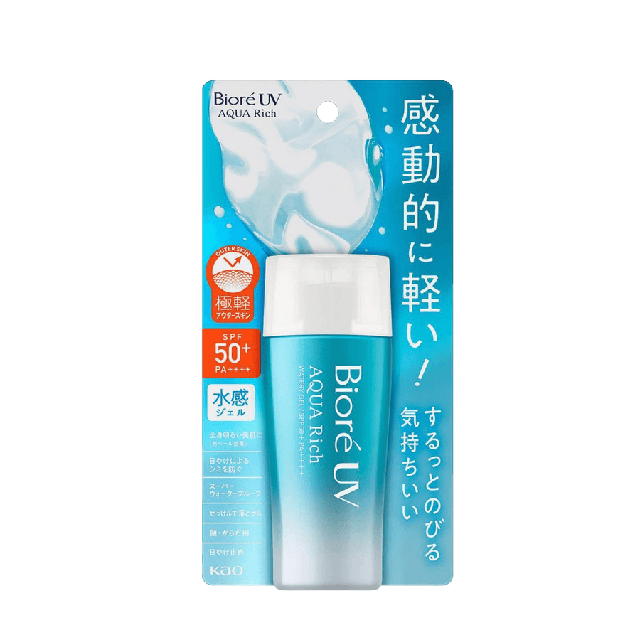 Biore UV Aqua Rich Watery Gel Sunscreen SPF50+ PA++++ 70ml lightweight watery gel sunscreen with strong UV protection and refreshing finish