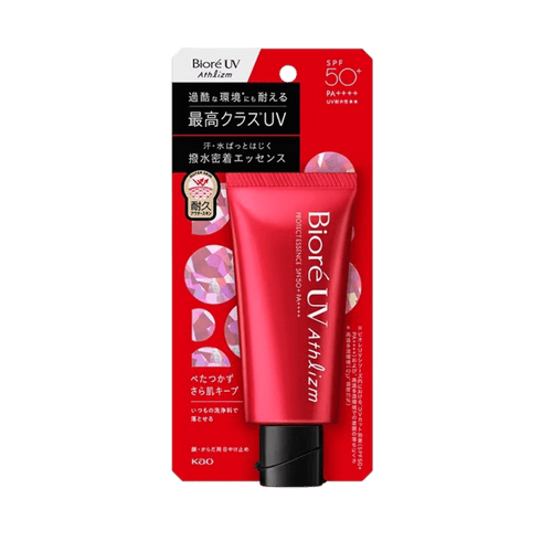 Biore UV Athlizm Protect Essence 70g high-performance sunscreen with Tough Boost technology for long-lasting bright skin