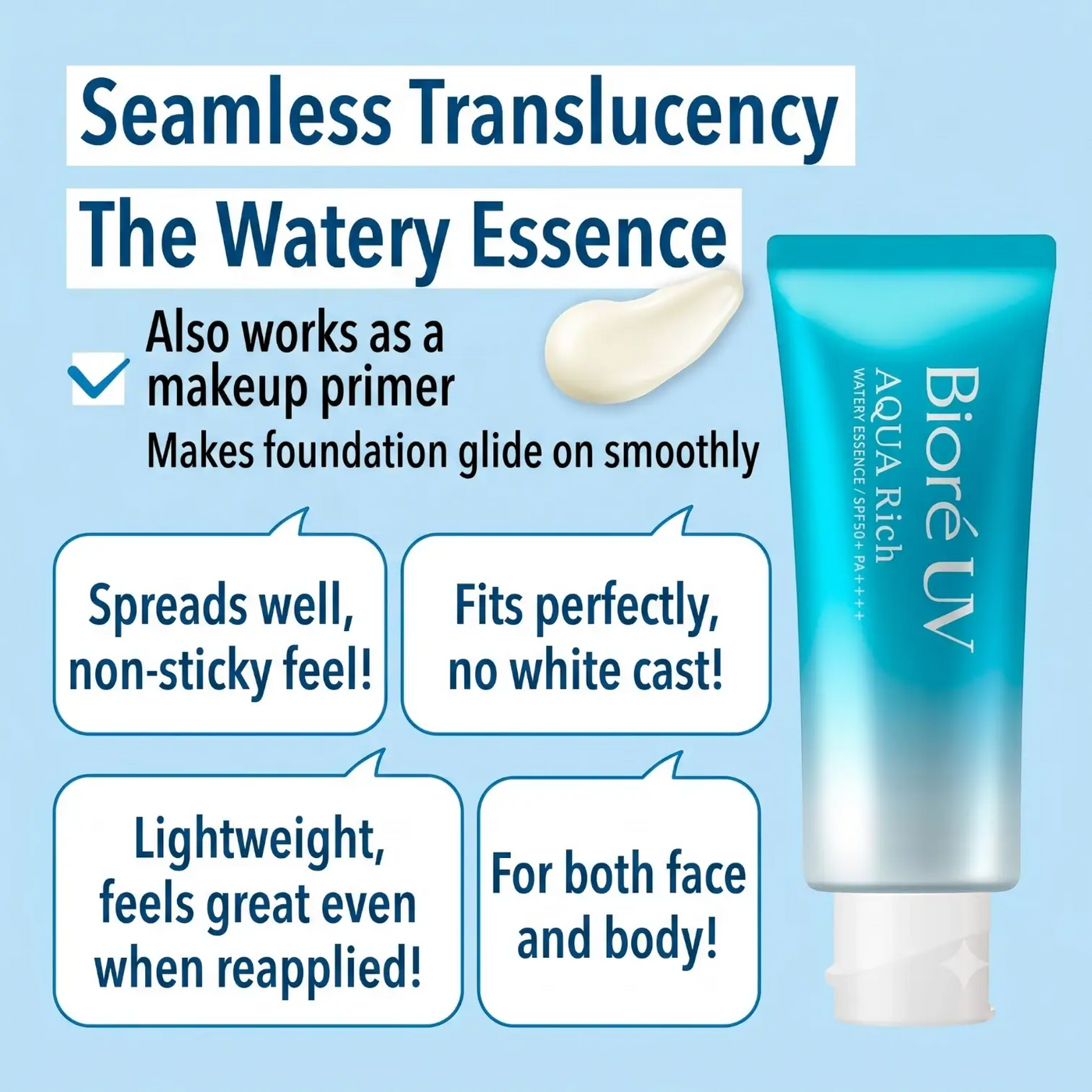 Biore UV Aqua Rich Watery Essence 70g - Lightweight Sunscreen SPF50+ PA++++