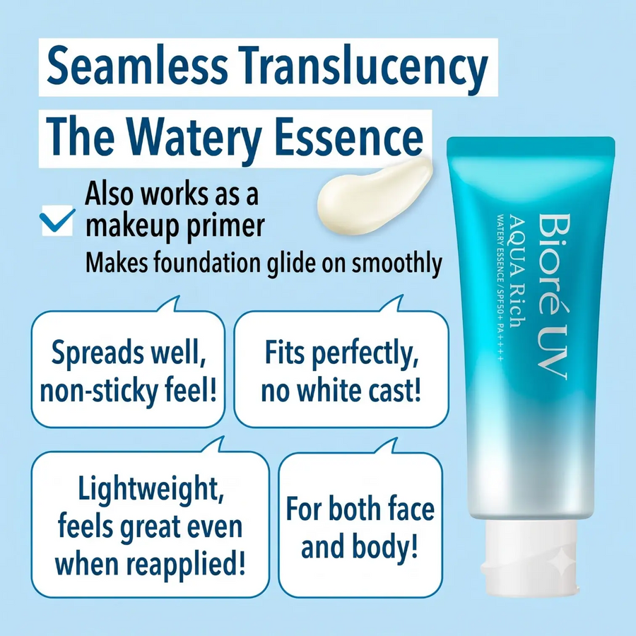 Biore UV Aqua Rich Watery Essence 70g – Lightweight Sunscreen SPF50+ PA++++