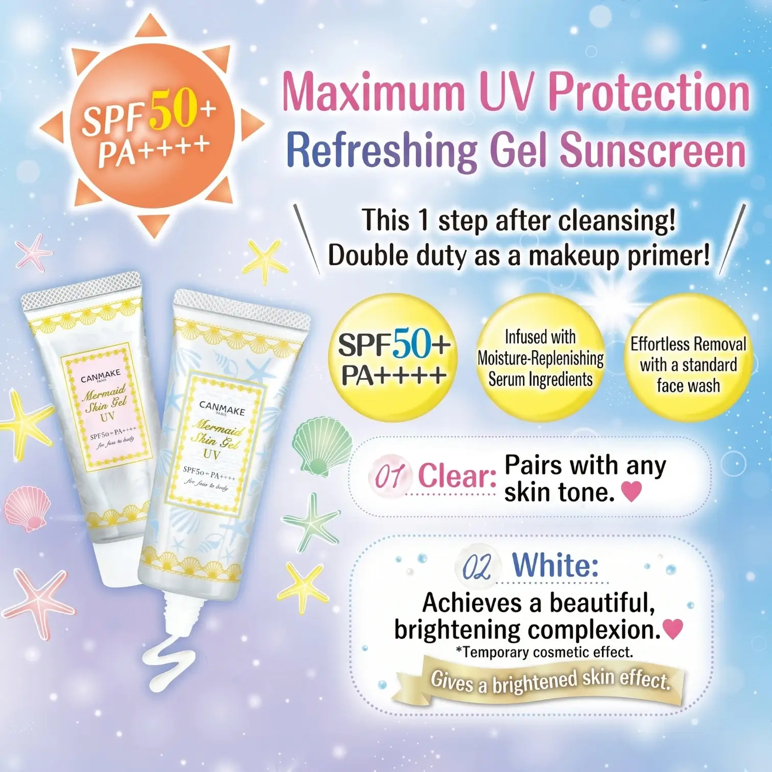 Canmake Mermaid Skin Gel UV SPF50+ PA++++ 40g – Hydrating Sunscreen