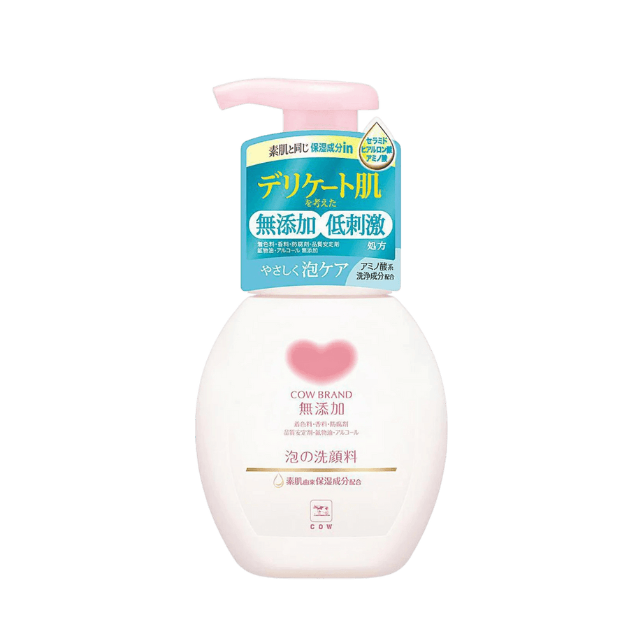 Cow Brand Mutenka Foaming Facial Wash gentle amino acid cleanser for sensitive skin hydration, 160ml pump