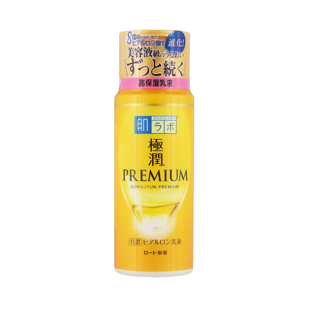 Hada Labo Gokujyun Premium Hyaluronic Milky Lotion ultra-hydrating emulsion to lock in moisture for plump bright skin, 140ml