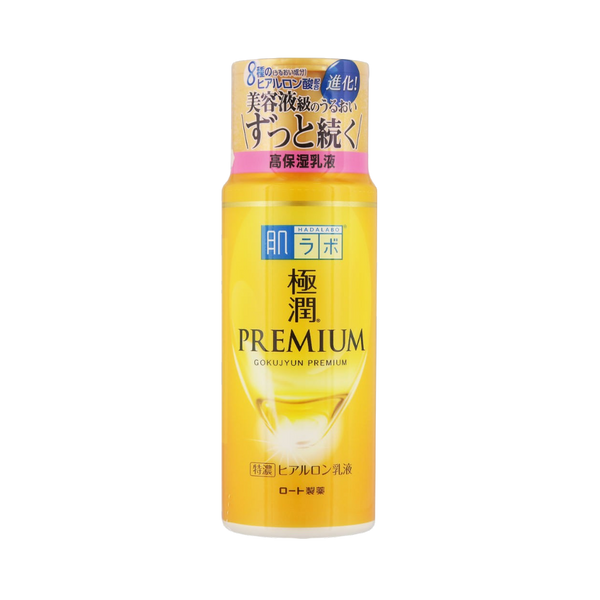 Hada Labo Gokujyun Premium Hyaluronic Milky Lotion ultra-hydrating emulsion to lock in moisture for plump bright skin, 140ml