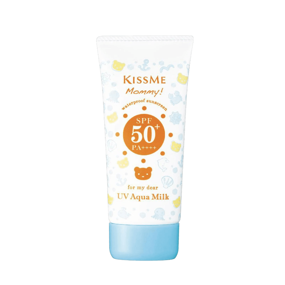 Isehan Kiss Me Mommy UV Aqua Milk SPF50+ PA++++ 50g gentle sunscreen for sensitive skin and kids with lightweight milk texture and strong UV protection