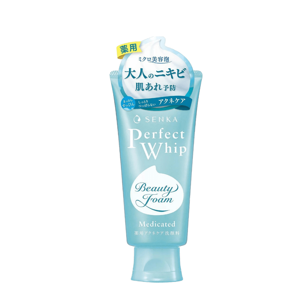 Senka Perfect Whip Acne Care foaming cleanser soothing breakouts and purifying pores for clear bright skin, 120g