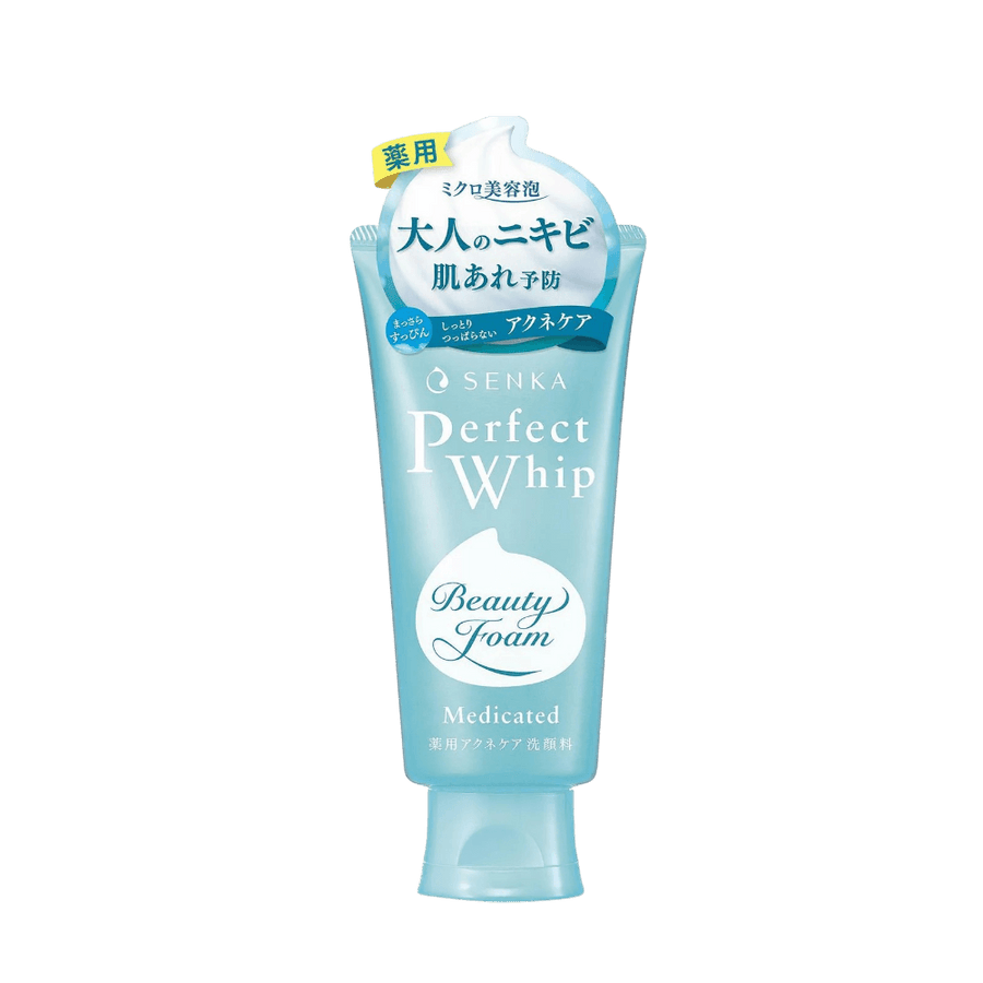 Senka Perfect Whip Acne Care foaming cleanser soothing breakouts and purifying pores for clear bright skin, 120g
