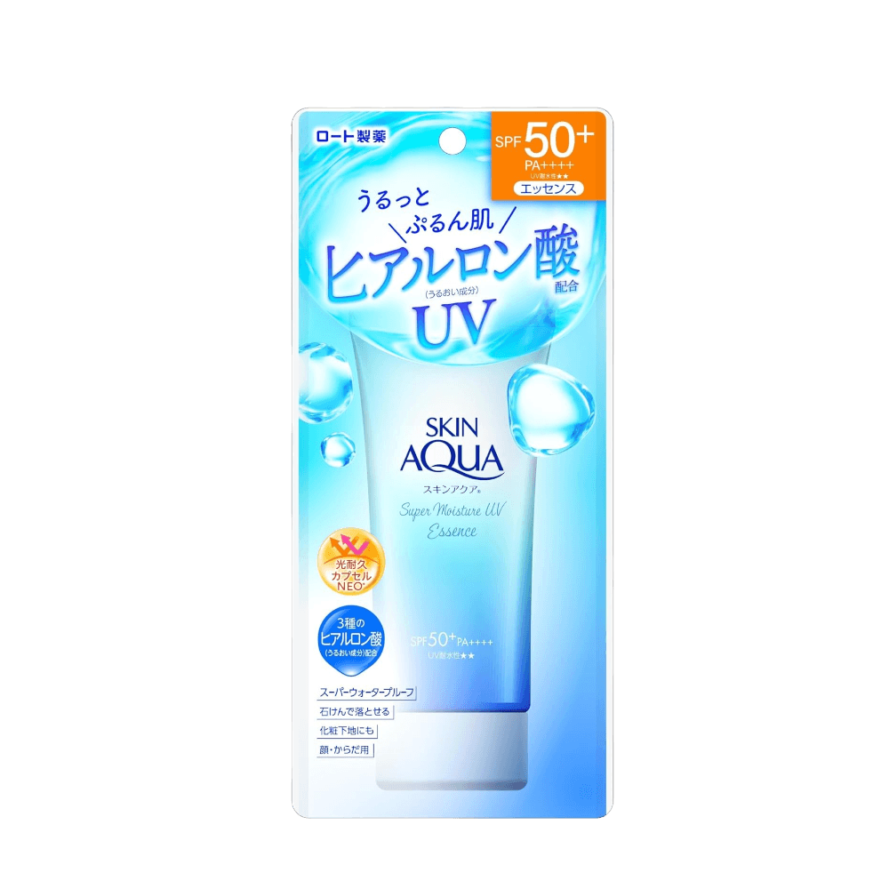 Skin Aqua Sunscreen Super Moisture UV Essence SPF50+ 80g hydrating lightweight sunscreen with strong UV protection and moisture essence formula