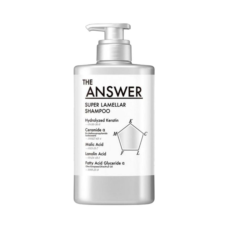 The Answer Super Lamellar Shampoo repairing damaged hair and boosting moisture for a smooth bright glow, 400ml pump
